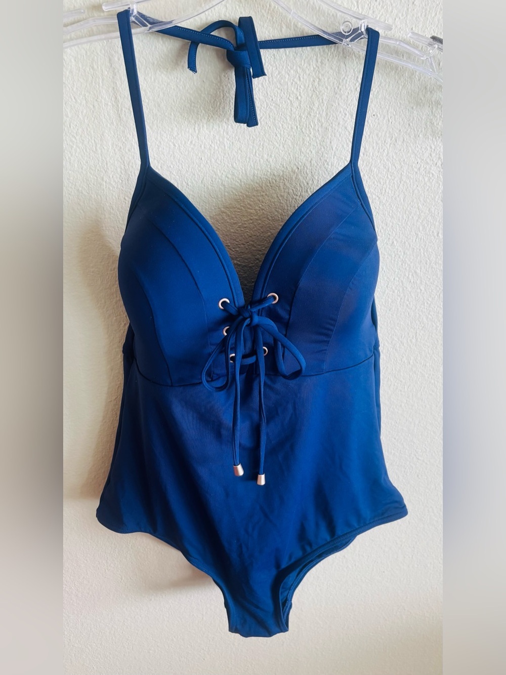 NWT Nip Tuck Swimwear One Piece Lace Up Navy Blue Swimsuit Size: 4
